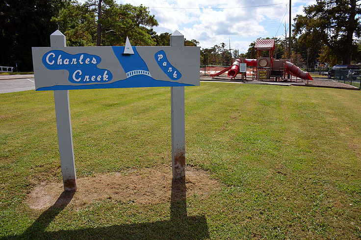 Welcome sign at Charles Creek Park in Elizabeth City, NC